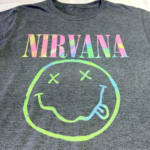 Nirvana Smiley Face T-Shirt Small Gray Colorful Graphic Tee Grunge Rock Band 90s - Picture 4 of 7